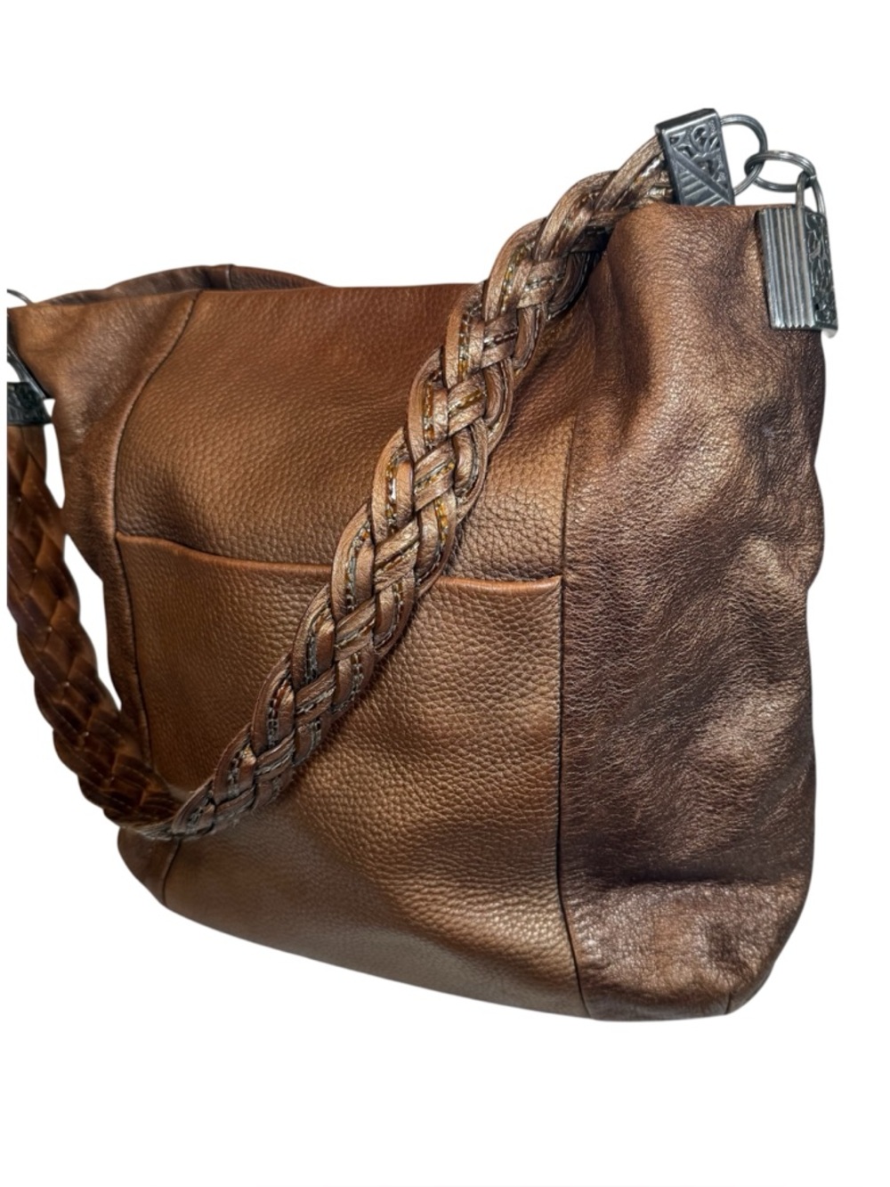 Brighton Bronze Pebbled Leather Hobo Bag E138974 Braided Strap